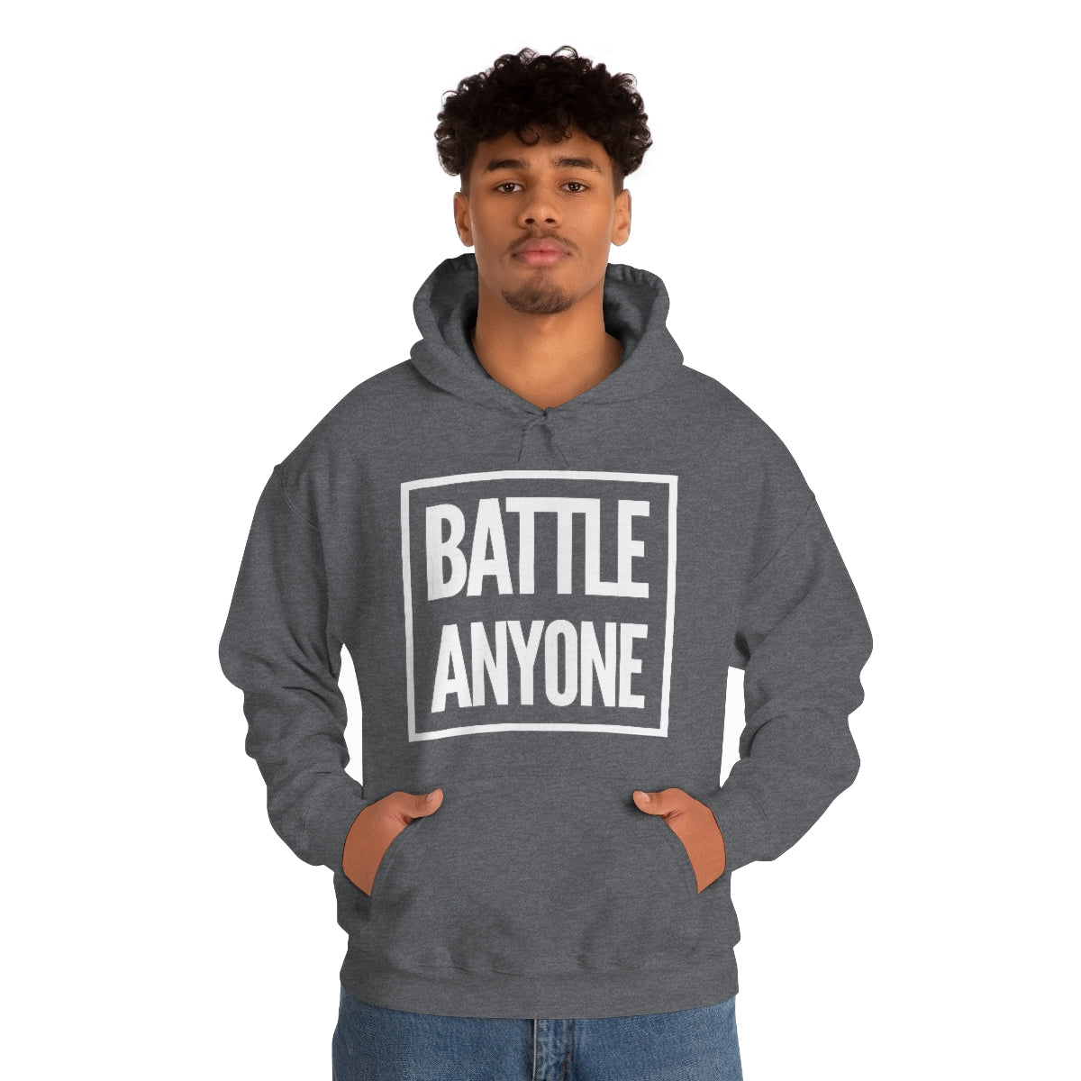 Battle Anyone White Box Print Unisex Heavy Blend™ Hooded Sweatshirt