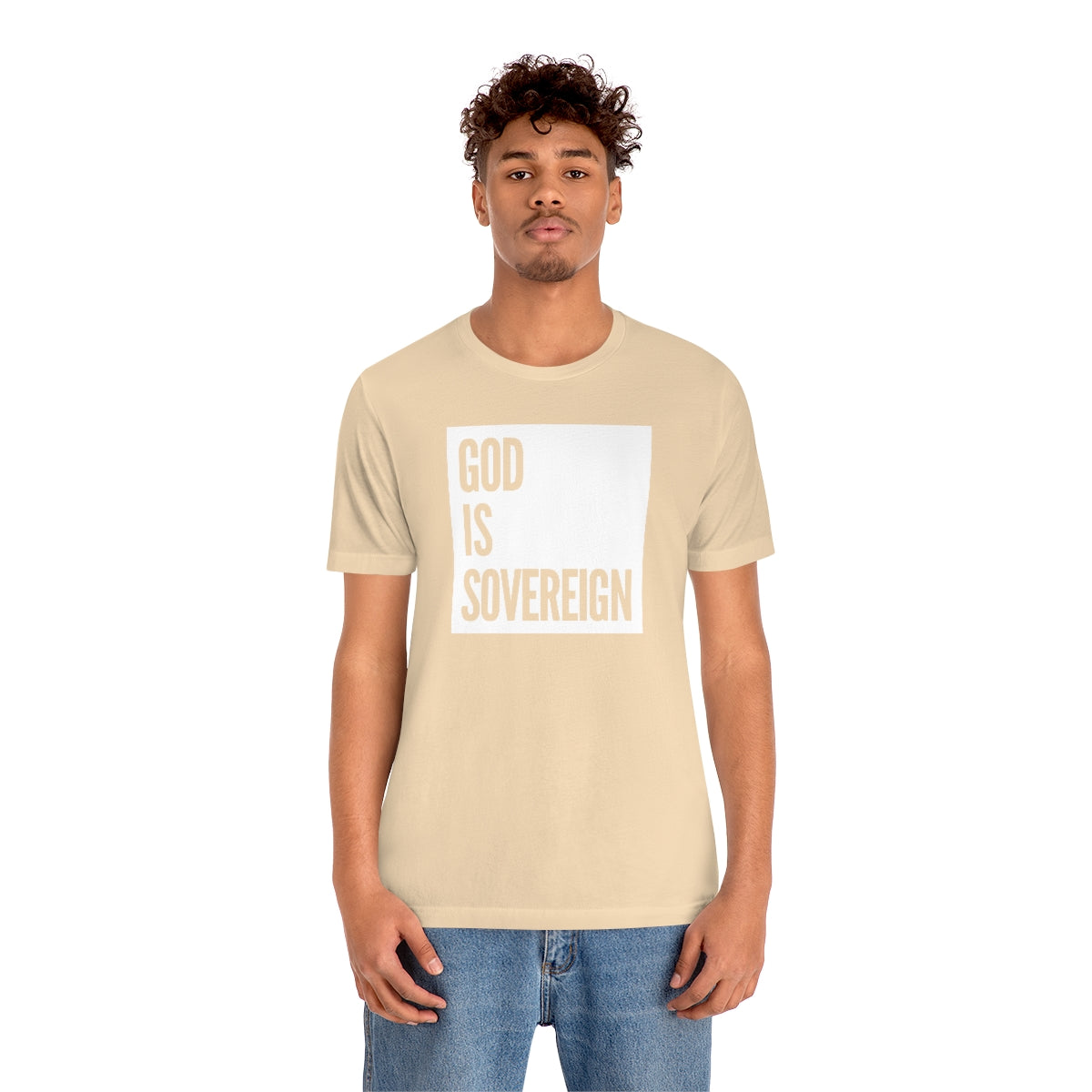 Gospel Affiliated God Is Sovereign White Box Unisex Jersey Short Sleeve Tee