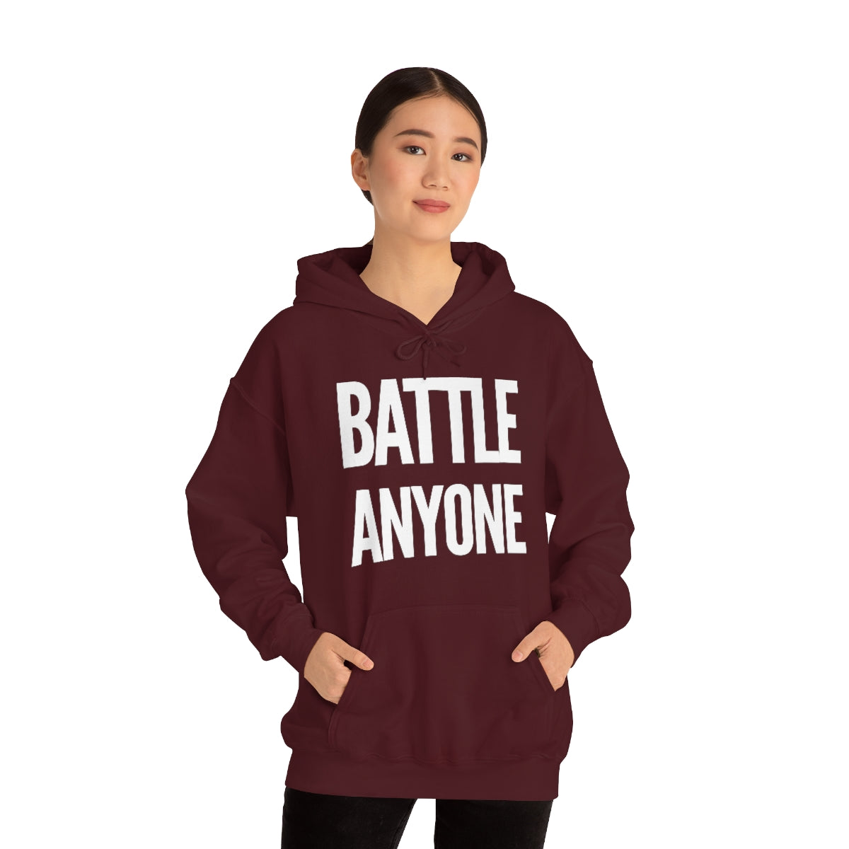 Battle Anyone Word White Print Unisex Heavy Blend™ Hooded Sweatshirt