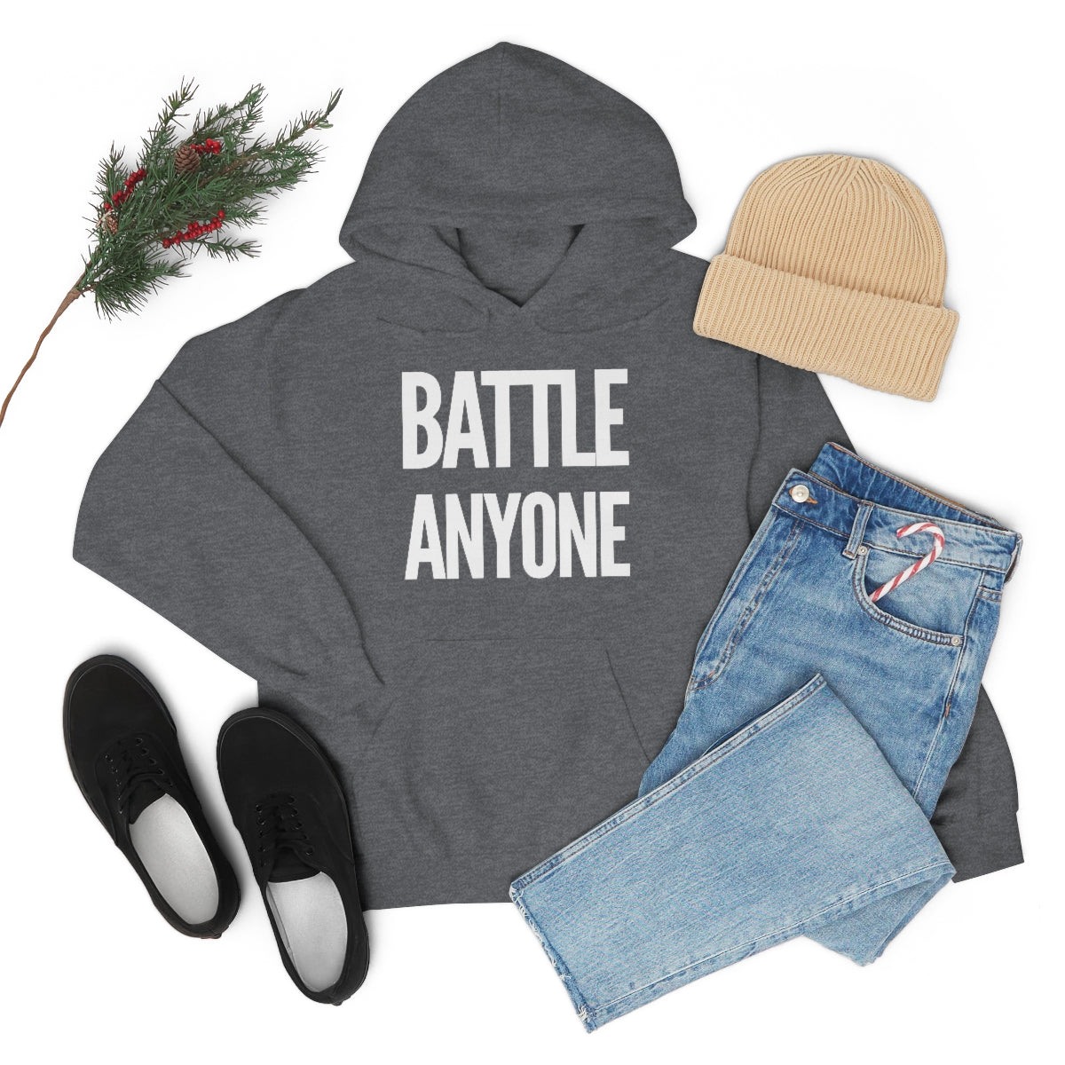 Battle Anyone Word White Print Unisex Heavy Blend™ Hooded Sweatshirt