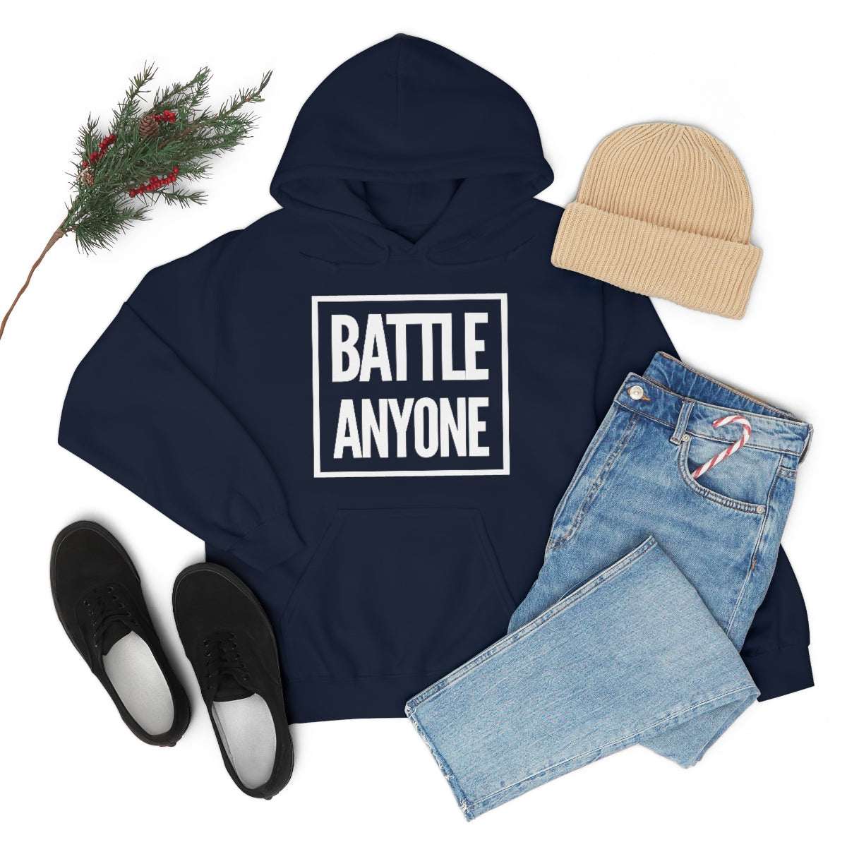 Battle Anyone White Box Print Unisex Heavy Blend™ Hooded Sweatshirt