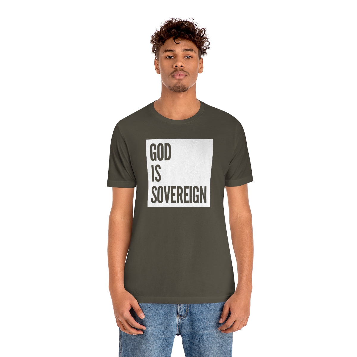 Gospel Affiliated God Is Sovereign White Box Unisex Jersey Short Sleeve Tee