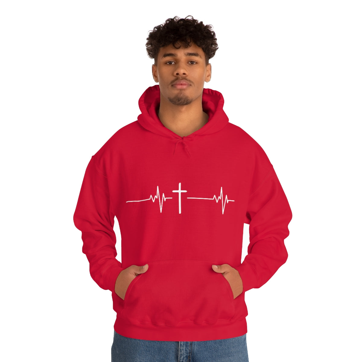 Gospel Affiliated Heartbeat White Print Unisex Heavy Blend™ Hooded Sweatshirt