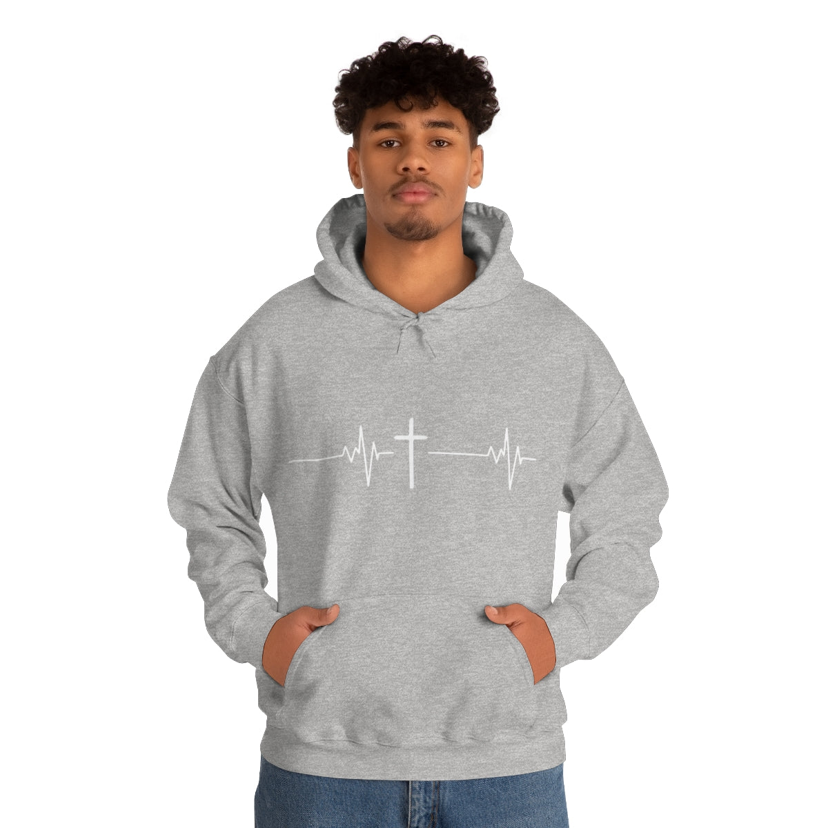 Gospel Affiliated Heartbeat White Print Unisex Heavy Blend™ Hooded Sweatshirt