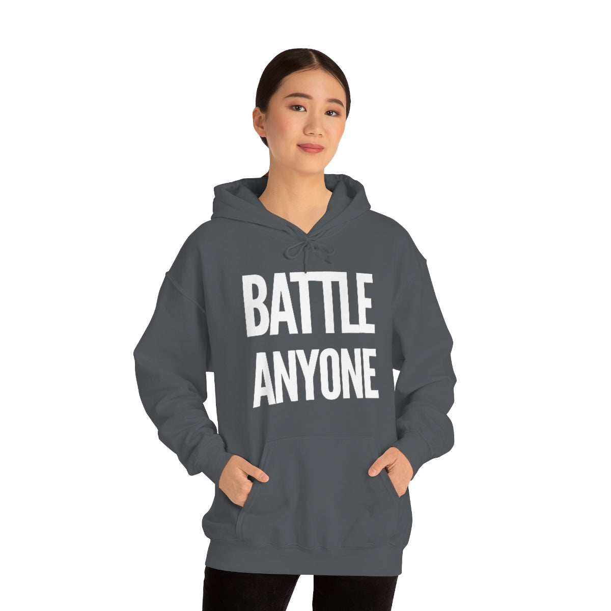 Battle Anyone Word White Print Unisex Heavy Blend™ Hooded Sweatshirt