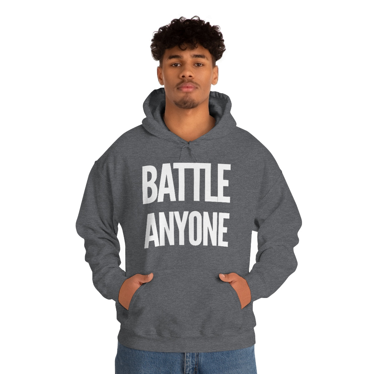 Battle Anyone Word White Print Unisex Heavy Blend™ Hooded Sweatshirt