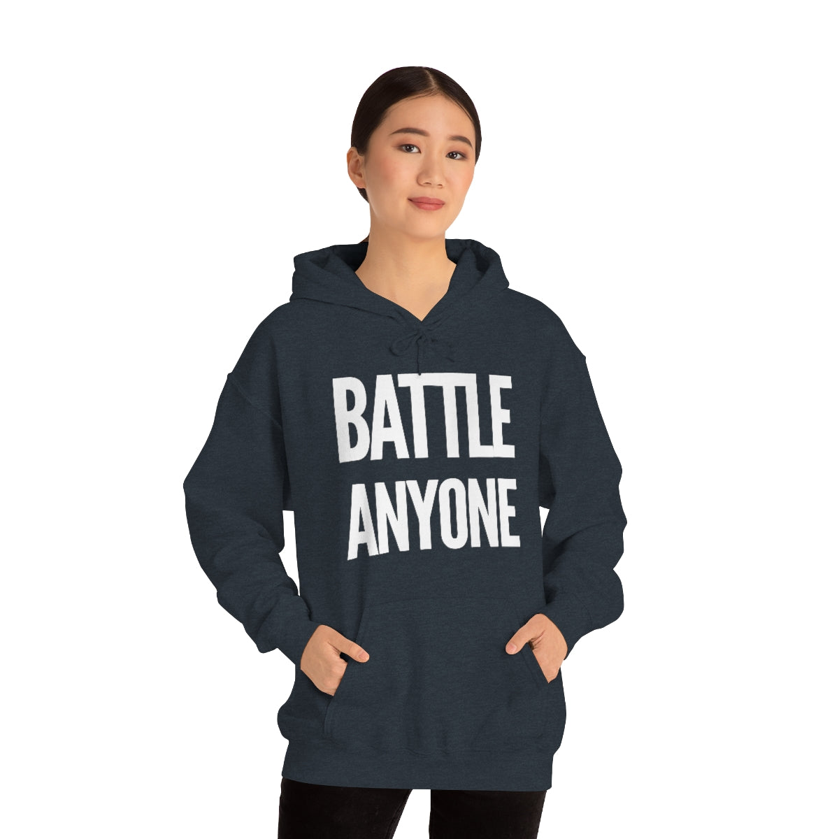 Battle Anyone Word White Print Unisex Heavy Blend™ Hooded Sweatshirt