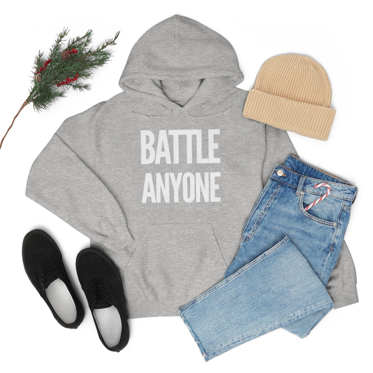 Battle Anyone Word White Print Unisex Heavy Blend™ Hooded Sweatshirt