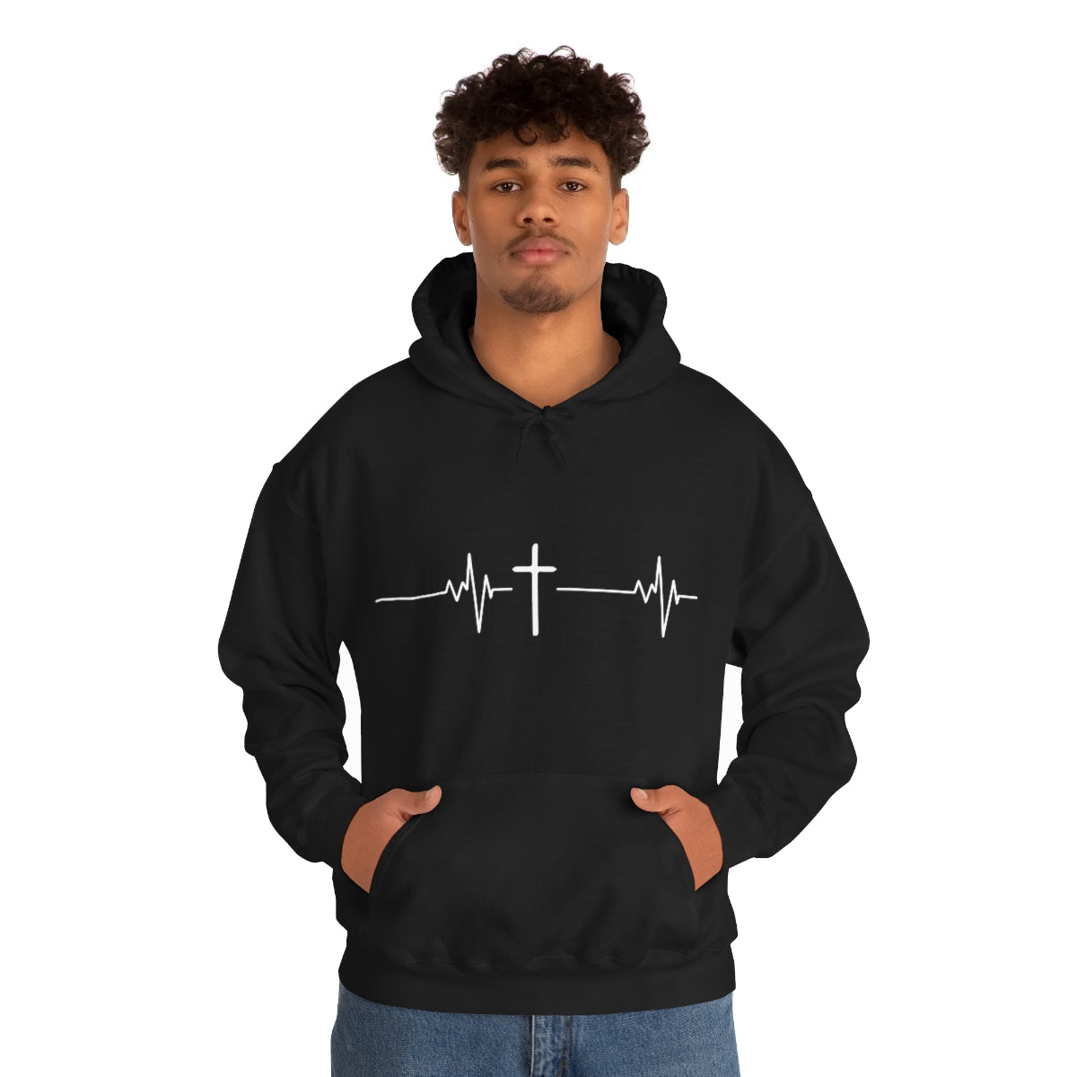 Gospel Affiliated Heartbeat White Print Unisex Heavy Blend™ Hooded Sweatshirt