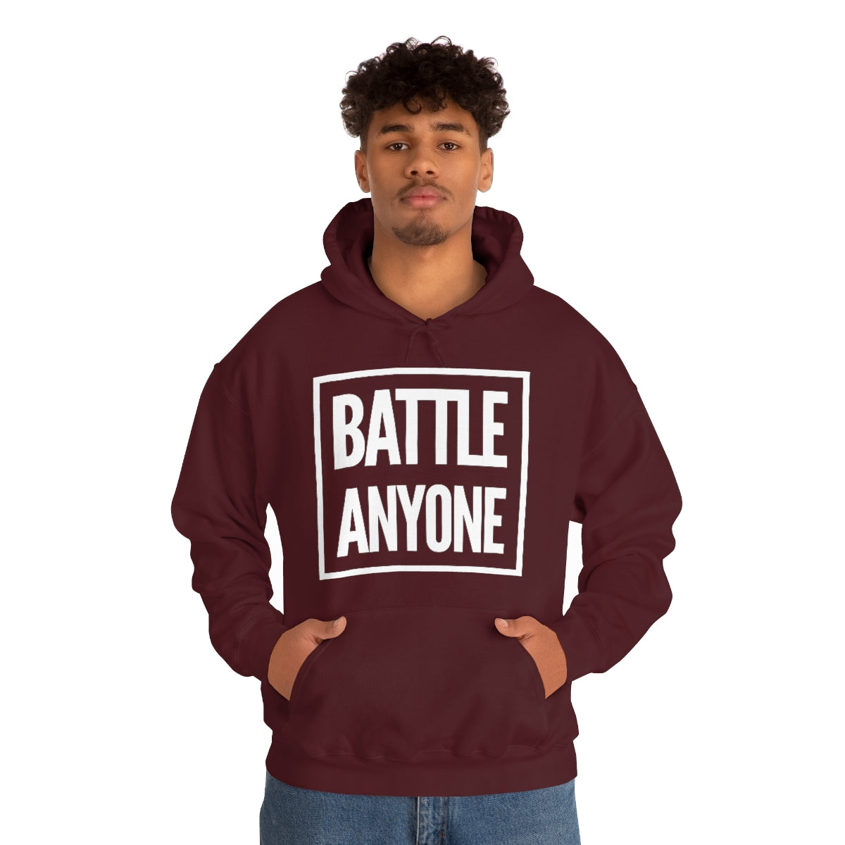 Battle Anyone White Box Print Unisex Heavy Blend™ Hooded Sweatshirt